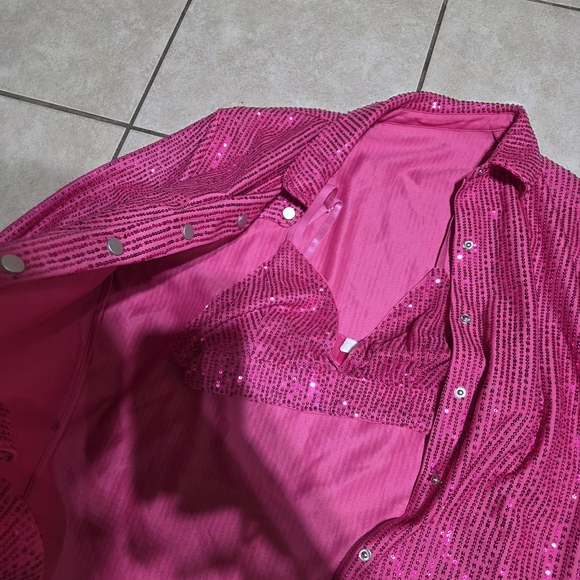 Sequin Wide-Leg Pants Set in Hot Pink - Women - Picture 4 of 6